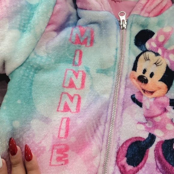 ♥️5 For $25DISNEY MINNIE MOUSE Cozy zip up jacket with hood and pockets size 4T - Picture 6 of 14